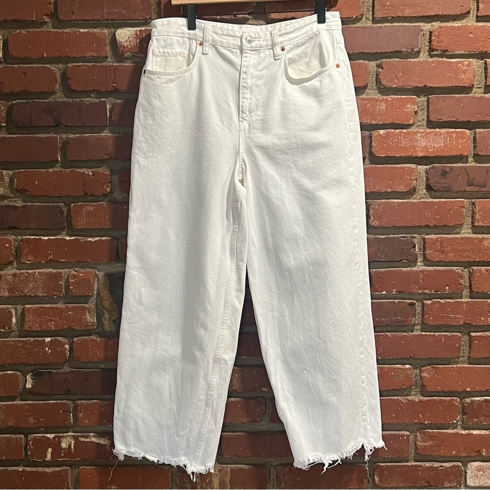 All Saints women's Jayce High Waist Raw Frayed Hem Wide Leg Jeans size 29 FLAWED